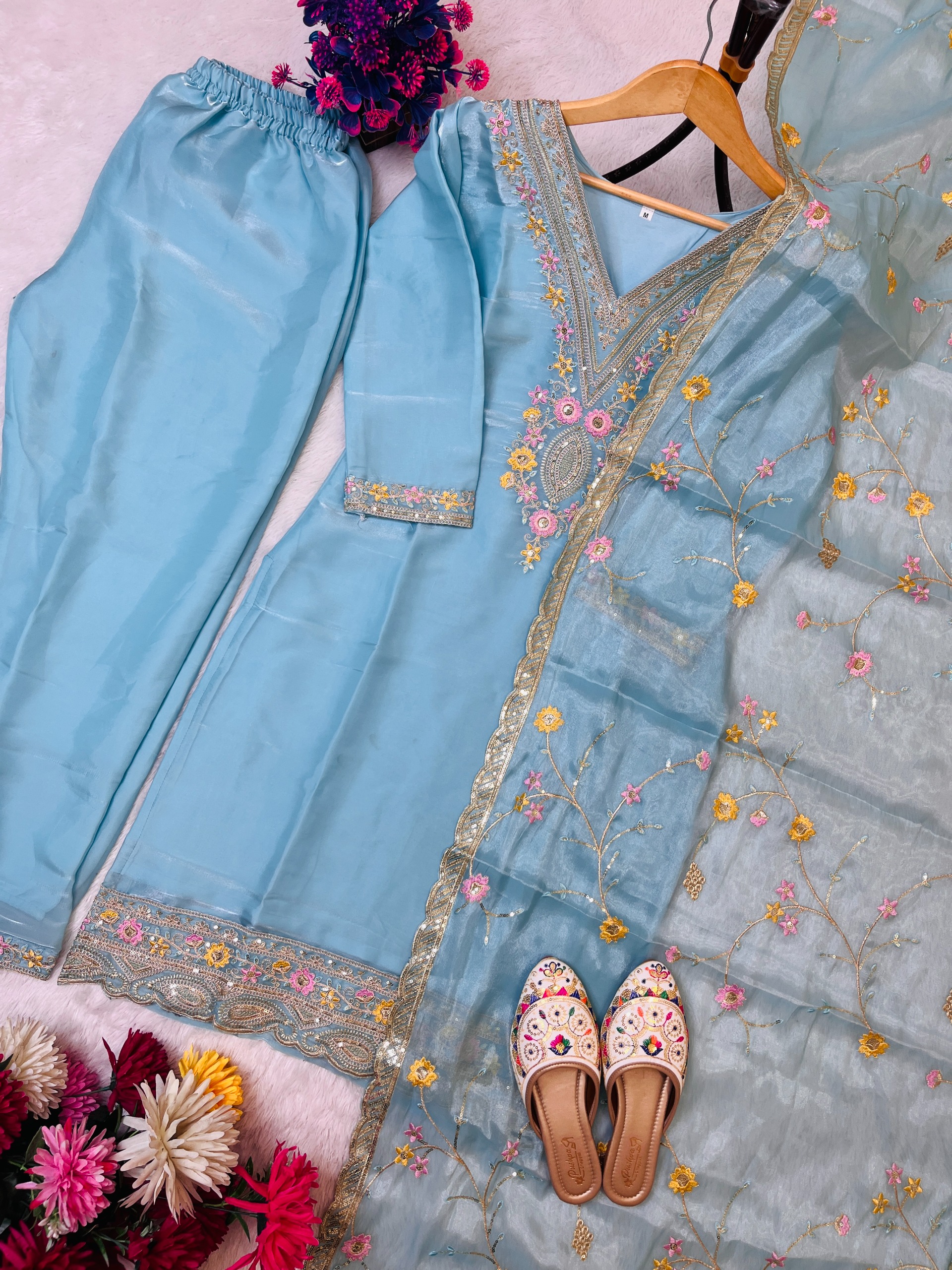 Jimmy Choo Silk Top, Bottom, Dupatta Set (1)