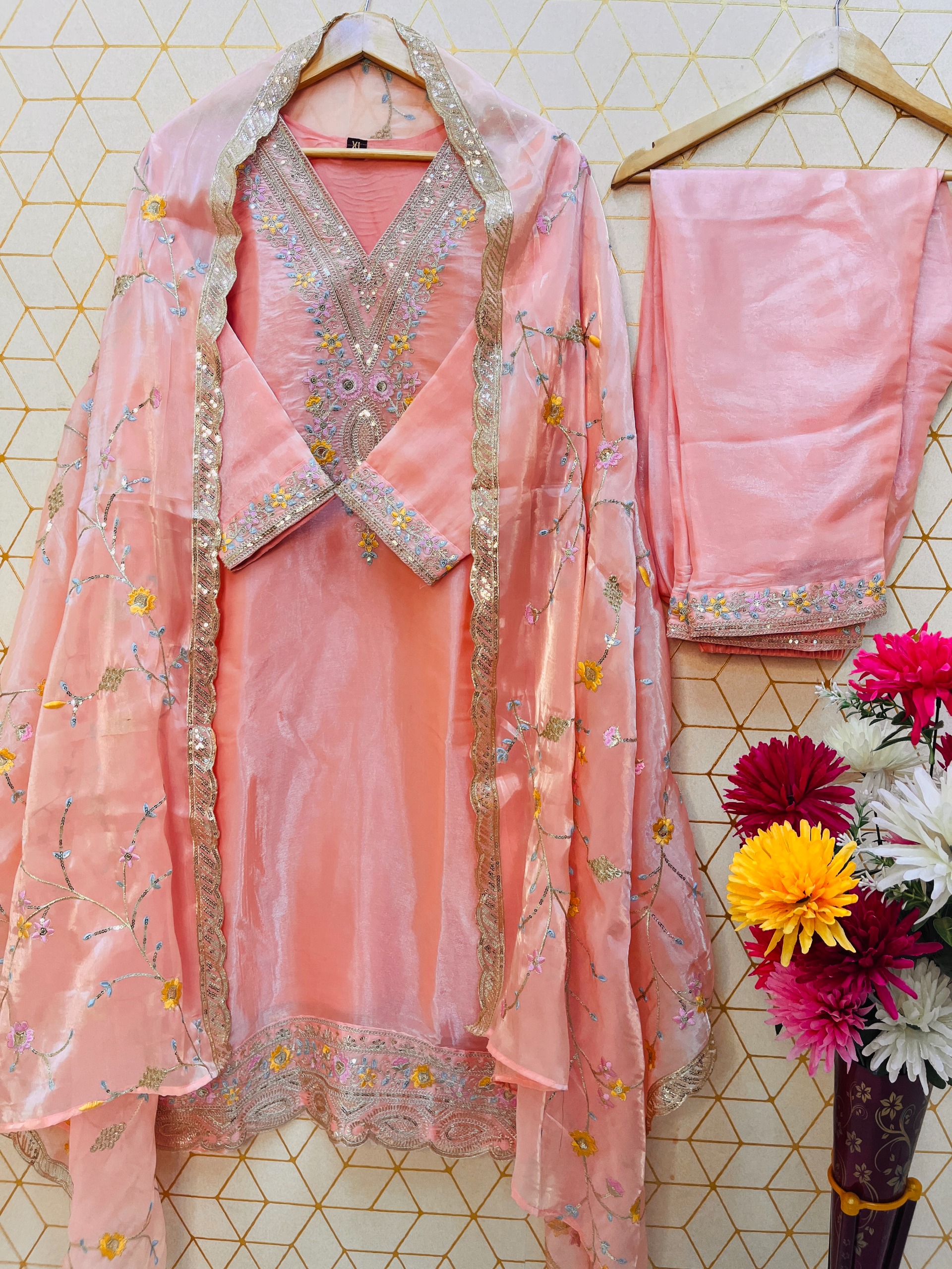 Jimmy Choo Silk Top, Bottom, Dupatta Set (2)